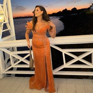 Elegant Orange Evening Gown
